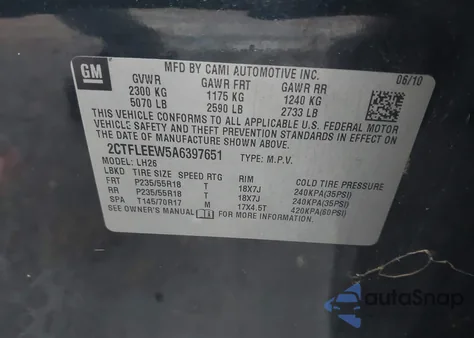 2010 GMC Terrain Sle-2 from USA, damaged, VIN 2CTFLEEW5A6397651